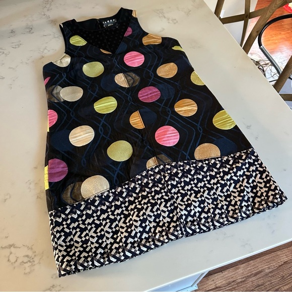 Anthropologie Maeve Tilde Jacquard Shift Navy Shimmer Dot Lace Dress Size M-C18 - Picture 4 of 13